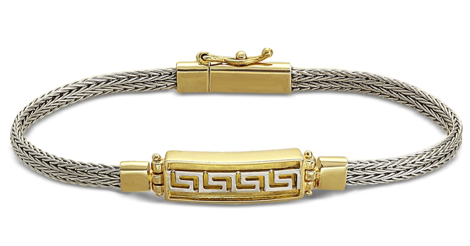 Silver and Gold Greek Key Bracelet