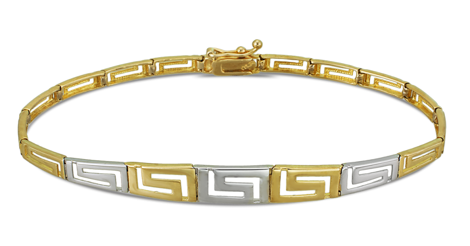 White And Yellow Gold Greek Key Bracelet