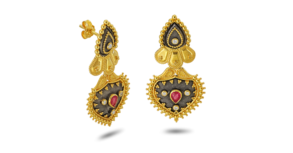Black Collection Earrings with Diamonds and Rubies