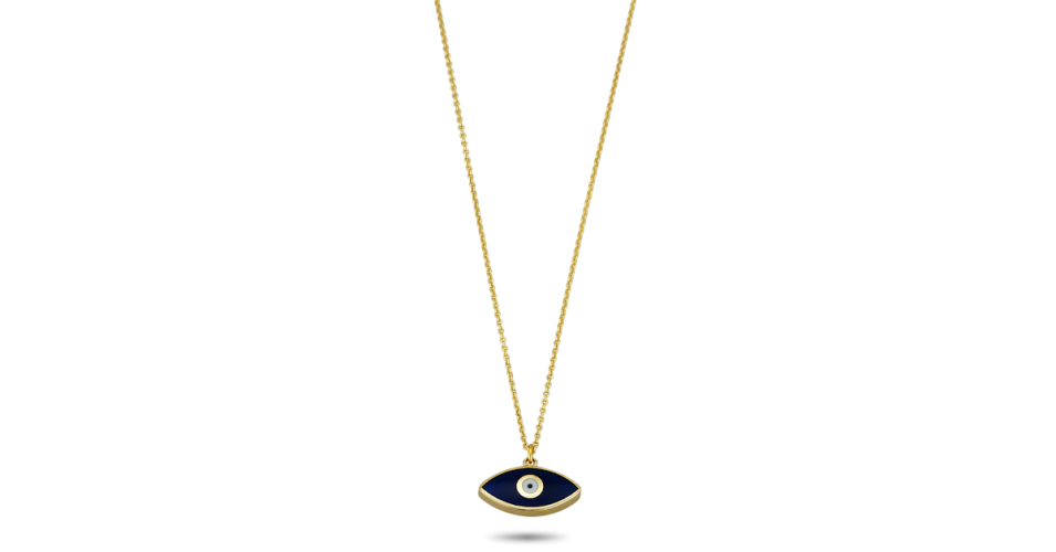 Yellow Gold Enamel Evil Eye Necklace