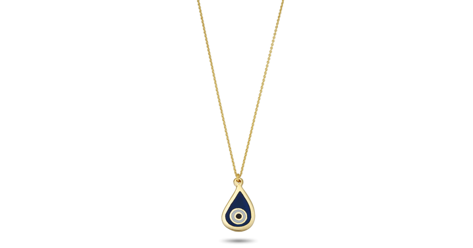 Yellow Gold Enamel Evil Eye Necklace