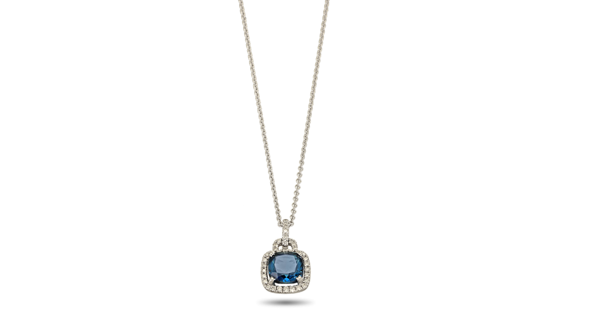 White Gold Necklace with London Blue Topaz and Diamonds