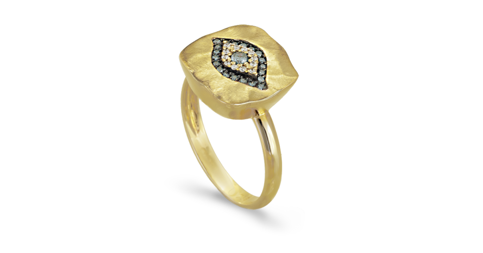 Yellow Gold Evil Eye Ring with Diamonds