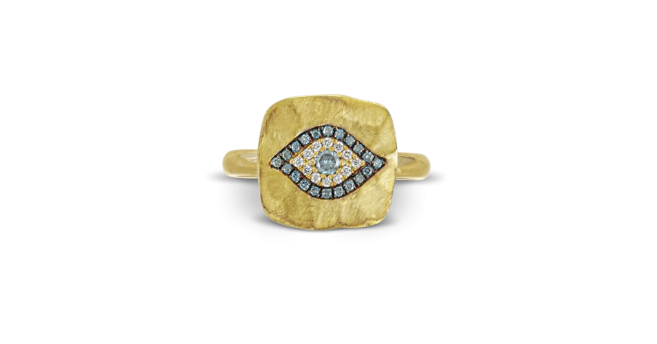 Yellow Gold Evil Eye Ring with Diamonds