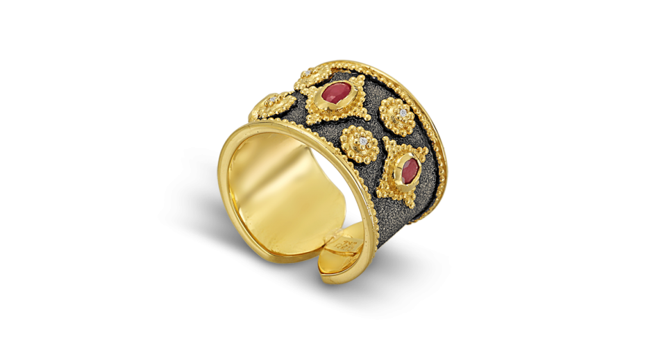 Βυζαντινό Δακτυλίδι με Ρουμπίνια και Διαμάντια