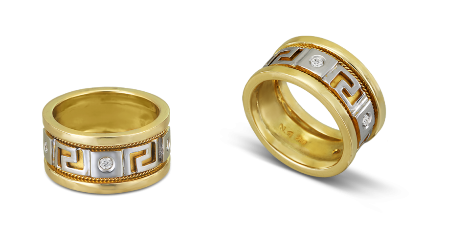 Greek Key Ring With Diamonds