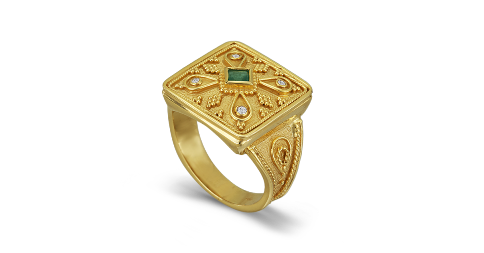 Square Cut Emerald Byzantine Ring