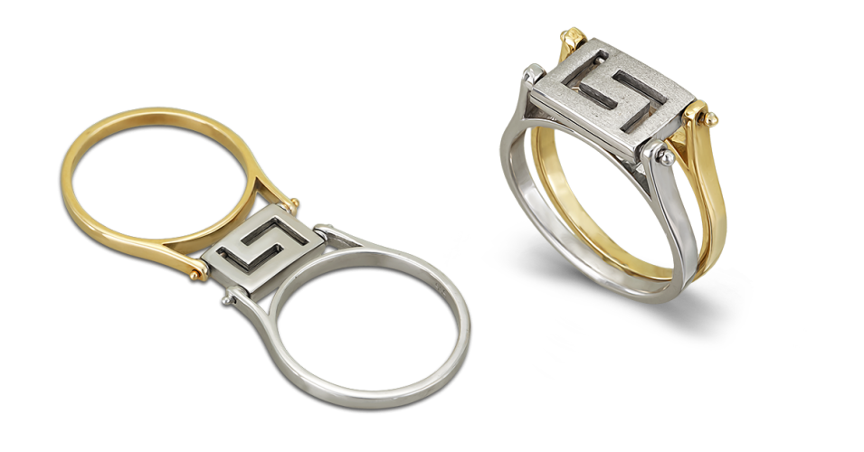 14K Gold Reversible Greek Key Ring