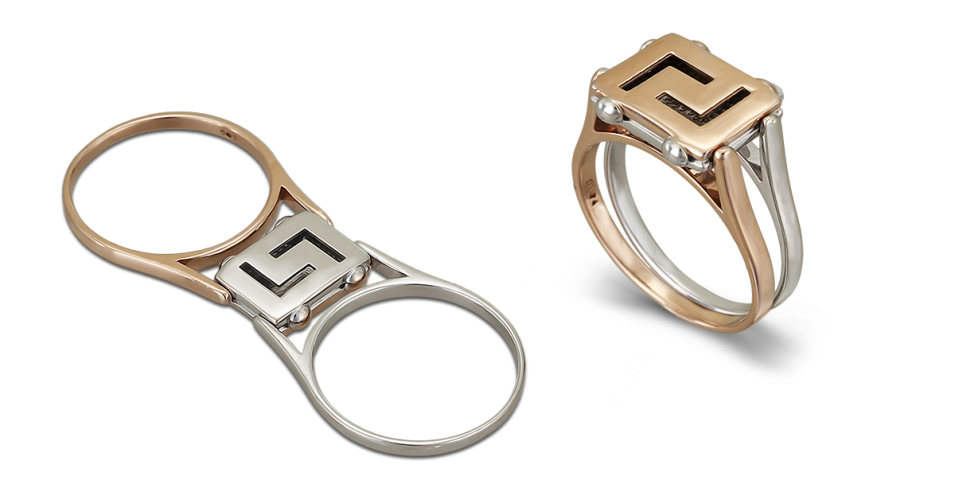 14K Gold Reversible Greek Key Ring